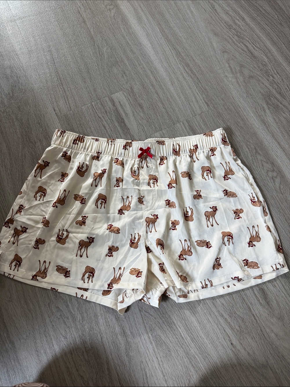 wild fable Cream Deer-Print Lounge Shorts with Red Bow Accent
